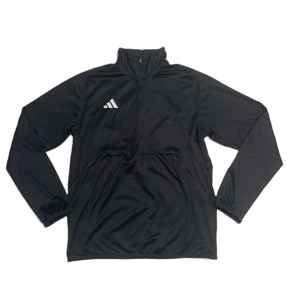 Adidas Track Jacket Mens L Black 1/4 Zip Sideline Aeroready Pullover Soccer Logo